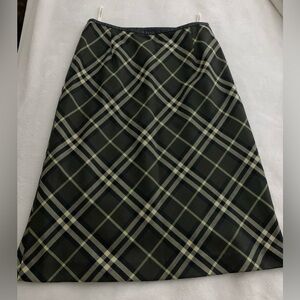 Burberry London Green/Black/Neutral  Plaid A-Line Skirt